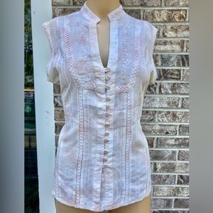 Pastel Peach Apricot Eyelet Embroidered Cotton Sleeveless Boho Top